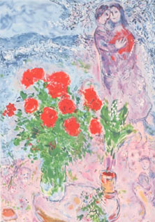 Red Bouquet with Lovers, Marc Chagall